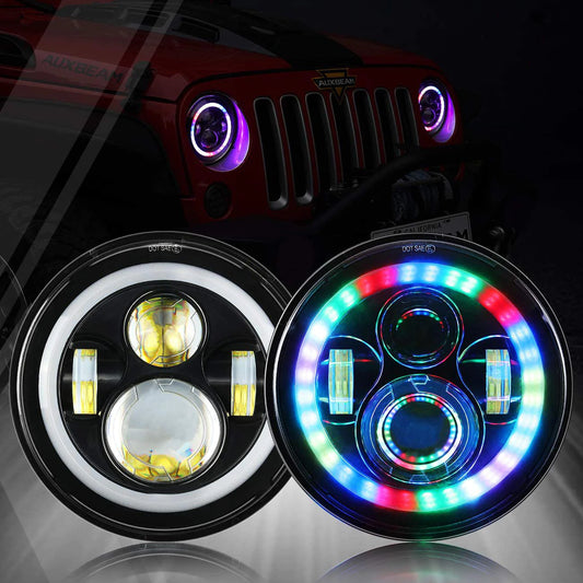 Auxbeam (2PCS/SET) 7 Inch 90W Round Rotating Led Headlight With RGB Halo Ring
