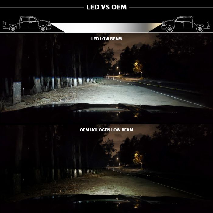 LED vs OEM of ANZO FULL LED PROJECTOR HEADLIGHTS BLACK (FOR HALOGEN VERSION W/ HALOGEN DRL) | TOYOTA TACOMA 16-23