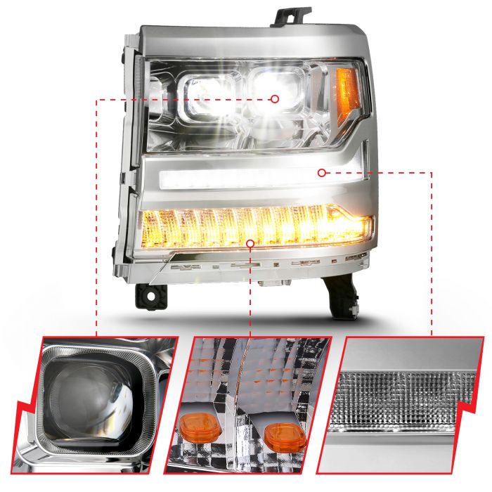 ANZO FULL LED PROJECTOR PLANK HEADLIGHTS CHROME (FOR HID MODELS ONLY) | CHEVY SILVERADO 16-18 1500