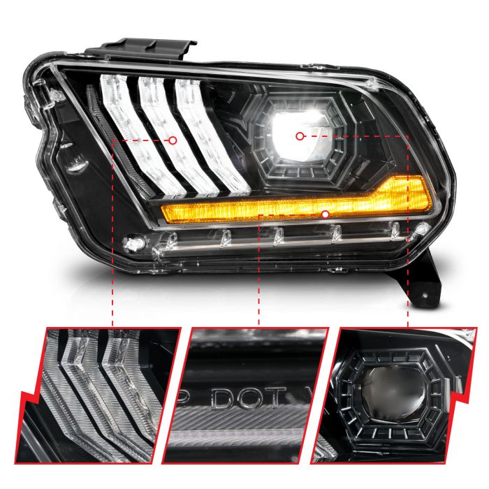 Different Aspects of ANZO FORD FULL LED PROJECTOR LIGHT BAR STYLE HEADLIGHTS BLACK W/ SEQUENTIAL SIGNAL | MUSTANG 13-14 (HID MODEL)