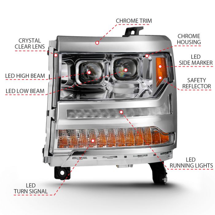 ANZO FULL LED PROJECTOR PLANK HEADLIGHTS CHROME (FOR HID MODELS ONLY) | CHEVY SILVERADO 16-18 1500