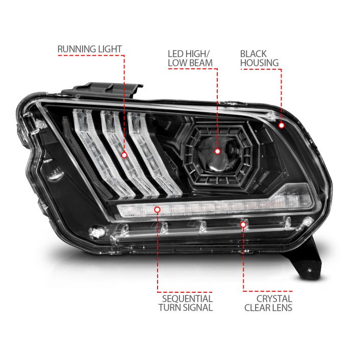 Different Features of ANZO FORD FULL LED PROJECTOR LIGHT BAR STYLE HEADLIGHTS BLACK W/ SEQUENTIAL SIGNAL | MUSTANG 13-14 (HID MODEL)