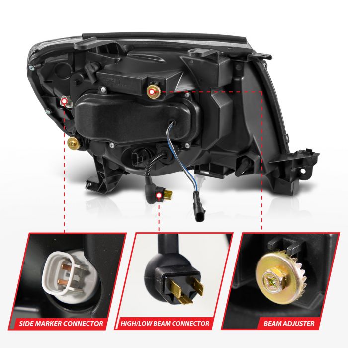 Different Parts of ANZO TOYOTA FULL LED PROJECTOR HEADLIGHTS CHROME W/ INITIATION FEATURE & SEQUENTIAL SIGNAL | TACOMA 05-11