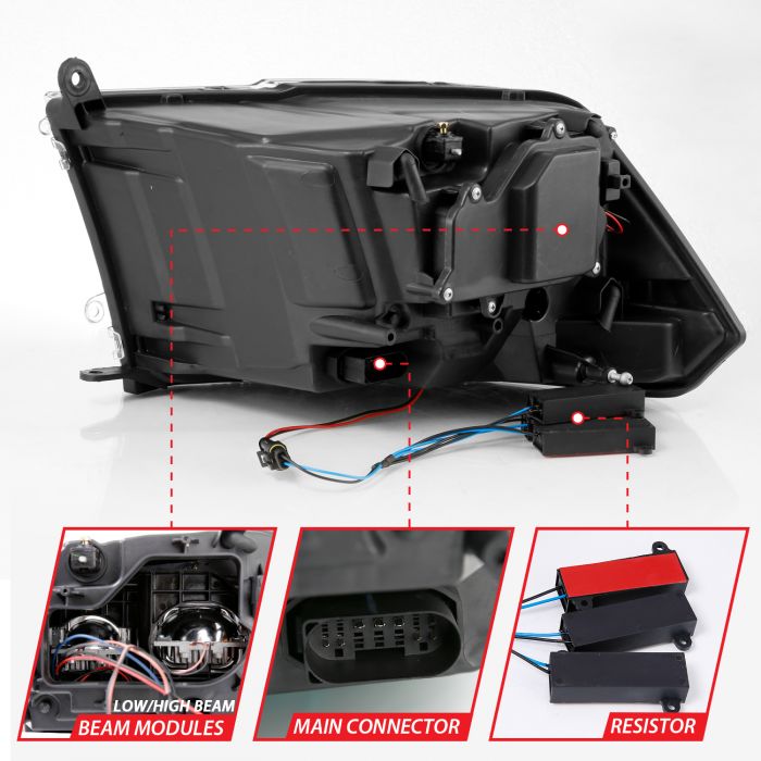 Different Parts of ANZO DUAL LED PROJECTOR SWITCHBACK HEADLIGHTS CHROME (FOR ALL MODELS) | DODGE RAM 1500 09-18 / RAM 2500/3500 10-18