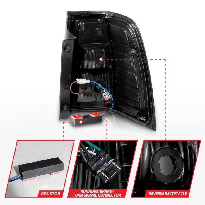Different Parts of ANZO FORD LED C BAR TAIL LIGHTS BLACK CLEAR LENS W/ SEQUENTIAL SIGNAL | EXPEDITION 07-17