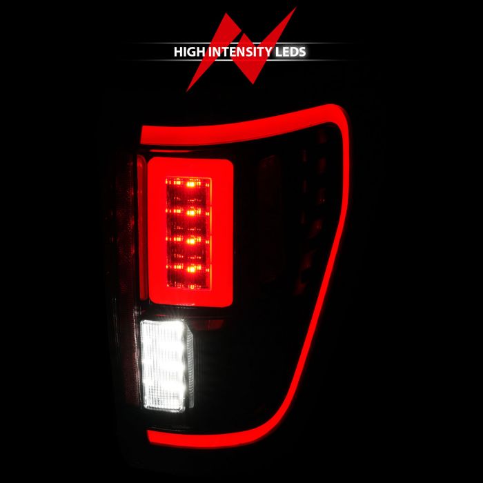 High Intensity LEDs of ANZO FULL LED TAIL LIGHTS BLACK CLEAR LENS W/ INITIATION & SEQUENTIAL (FOR HALOGEN MODEL W/ BLIS SYSTEM) | FORD F-150 21-23