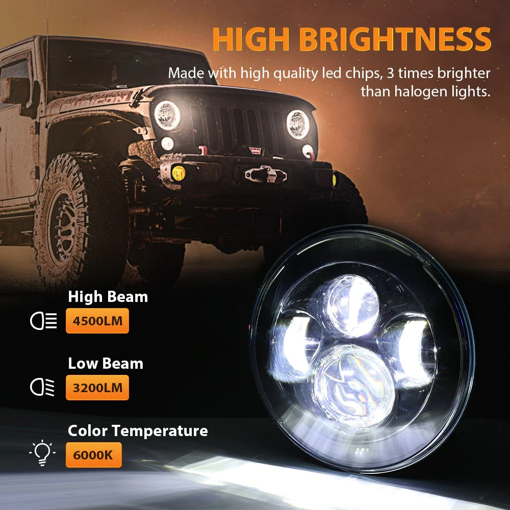 Auxbeam 52" 5D Series Straight LED Light Bar + 7" LED Headlight with Halo Ring & 7" Headlight Adapter 9" Bracket + 52" Straight Light Bar Windshield Mounting Brackets