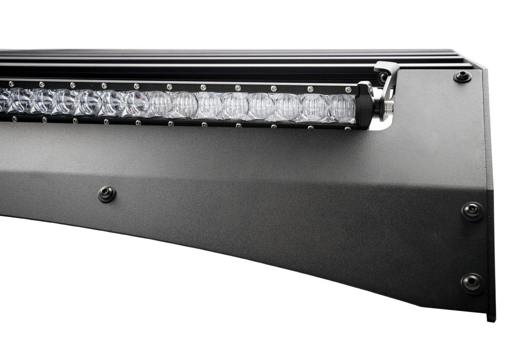 Close look at lightbar and side of Cali Raised Toyota Economy Roof Rack | 2010-2023 4Runner