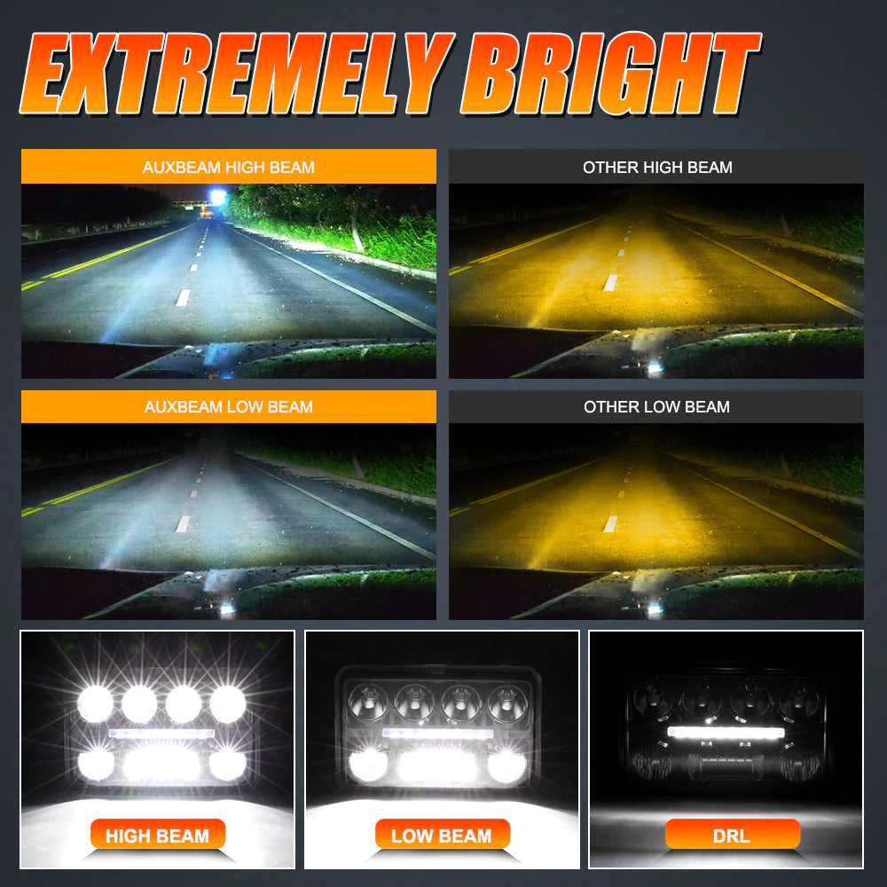 Auxbeam (4pcs/set) 4x6 Inch Sealed Beam LED Headlights Exclusive Design Anti-glare with Hi-Lo Beam & DRL