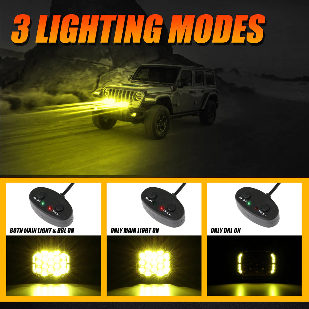 Auxbeam 7x5 Inch Rectangle LED Pods Amber Spot Driving Lights with DRL FOR ATV UTV SIDE BY SIDE 4X4