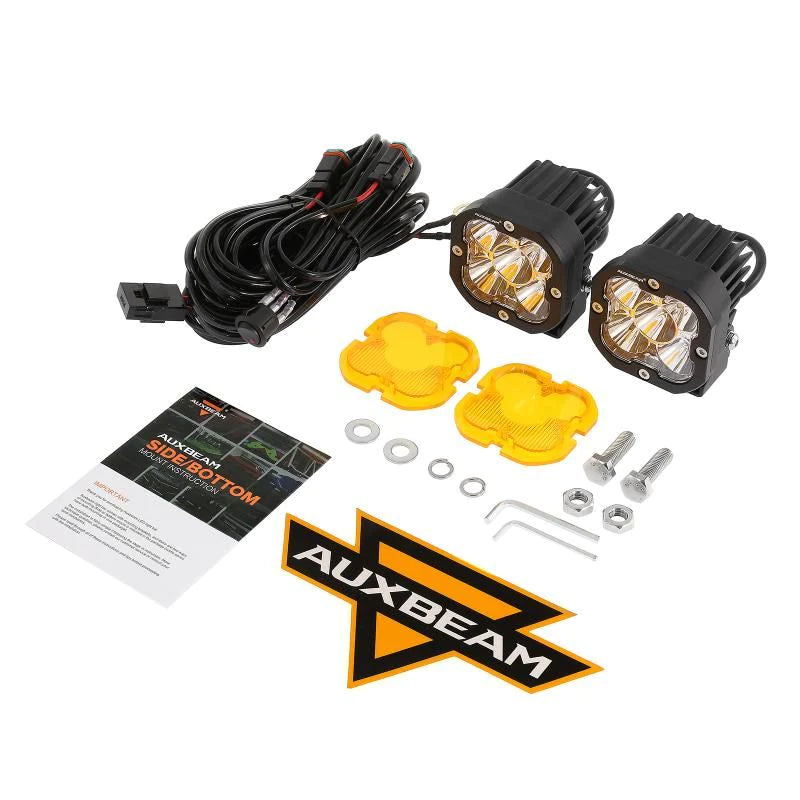 Auxbeam 3 Inch LED Pods Lights with Additional Amber Covers & Fog Lamp Mounting Brackets (Vertical Fog Lamp) for Dodge Ram 1500 2013-2018
