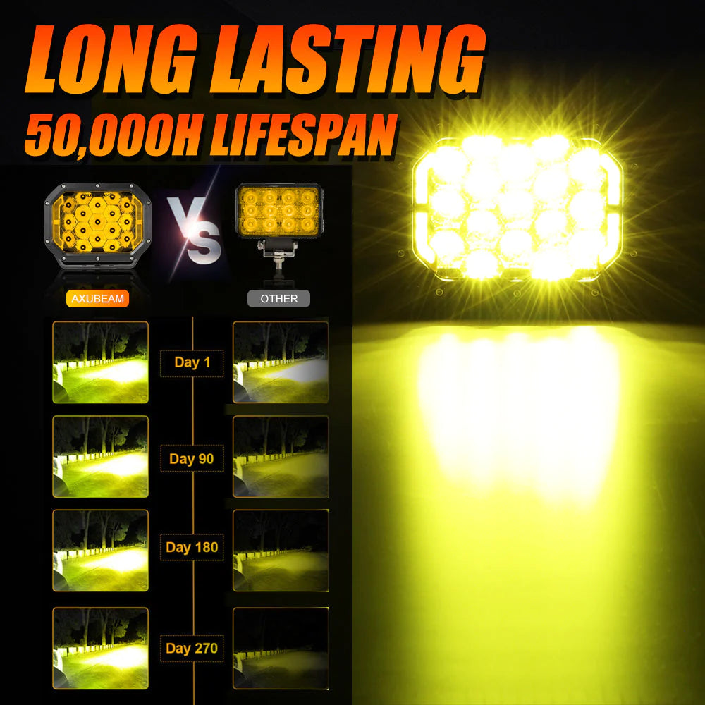 Auxbeam 7x5 Inch Rectangle LED Pods Amber Spot Driving Lights with DRL FOR ATV UTV SIDE BY SIDE 4X4