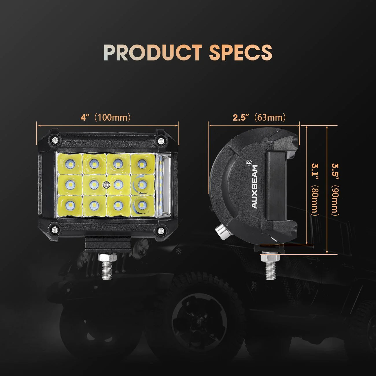 Auxbeam 4pcs 4" LED PODS Combo Beam & Dual A-Pillar Light Lower Windshield Hinge Mounting Brackets