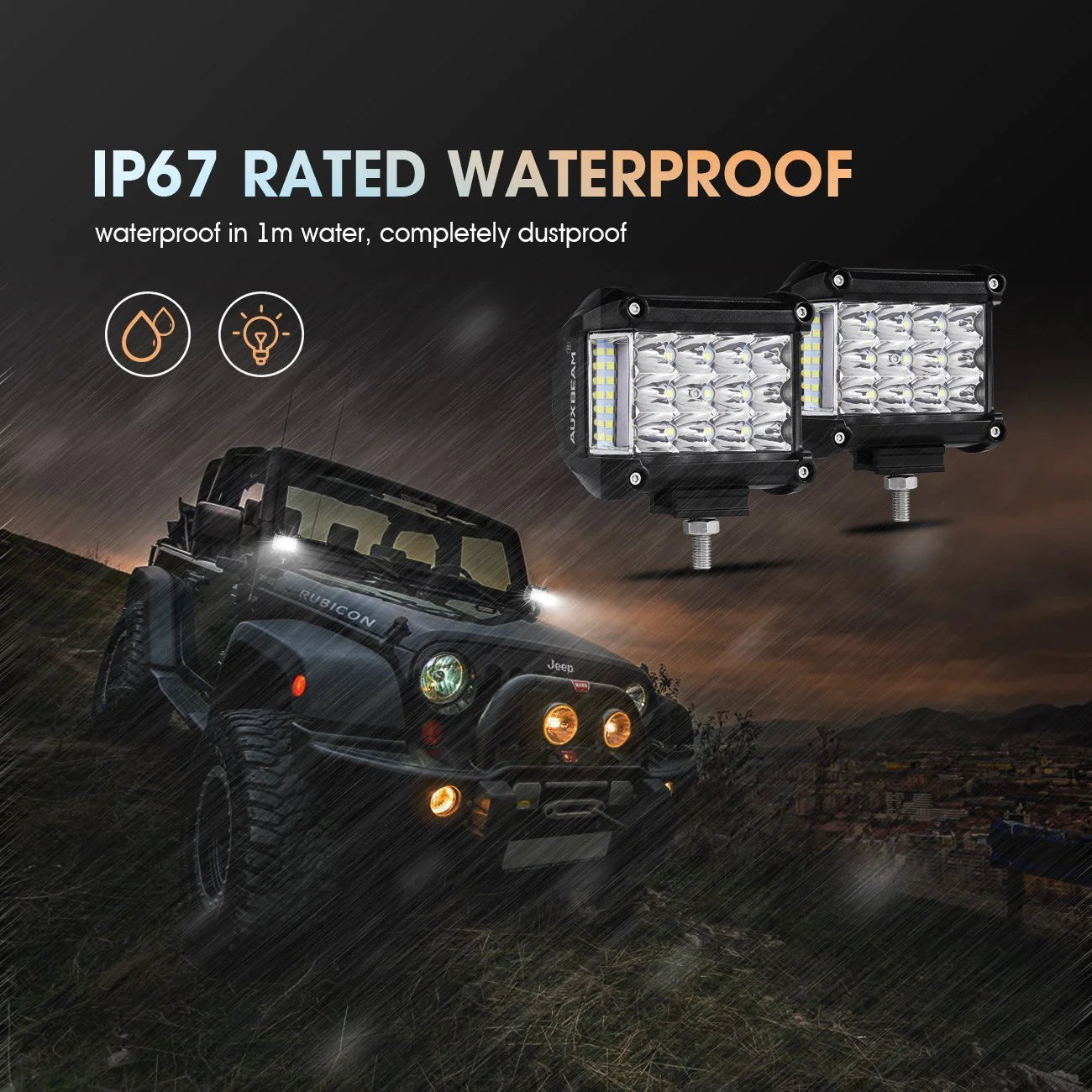 Auxbeam 4pcs 4" LED PODS Combo Beam & Dual A-Pillar Light Lower Windshield Hinge Mounting Brackets