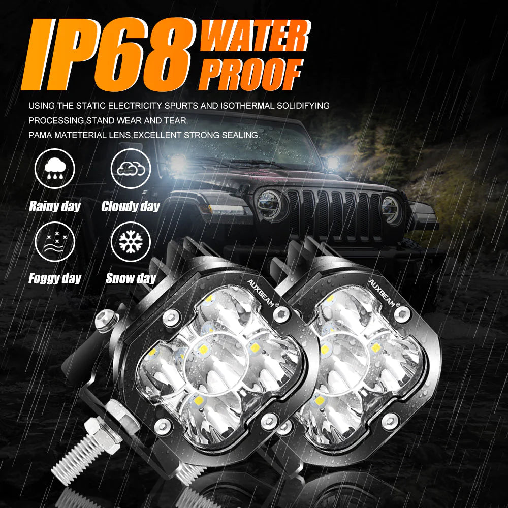 Auxbeam 3 Inch LED Pods Lights with Additional Amber Covers & Fog Lamp Mounting Brackets (Vertical Fog Lamp) for Dodge Ram 1500 2013-2018