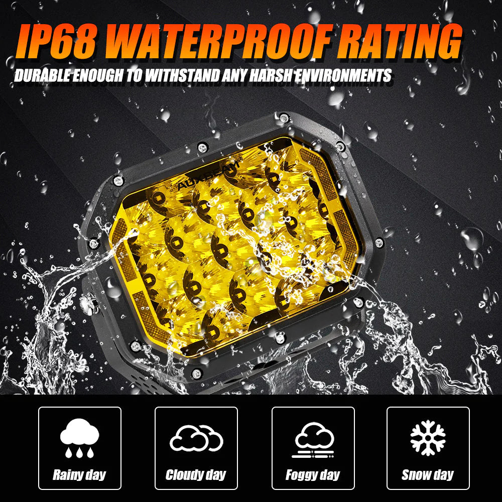 Auxbeam 7x5 Inch Rectangle LED Pods Amber Spot Driving Lights with DRL FOR ATV UTV SIDE BY SIDE 4X4