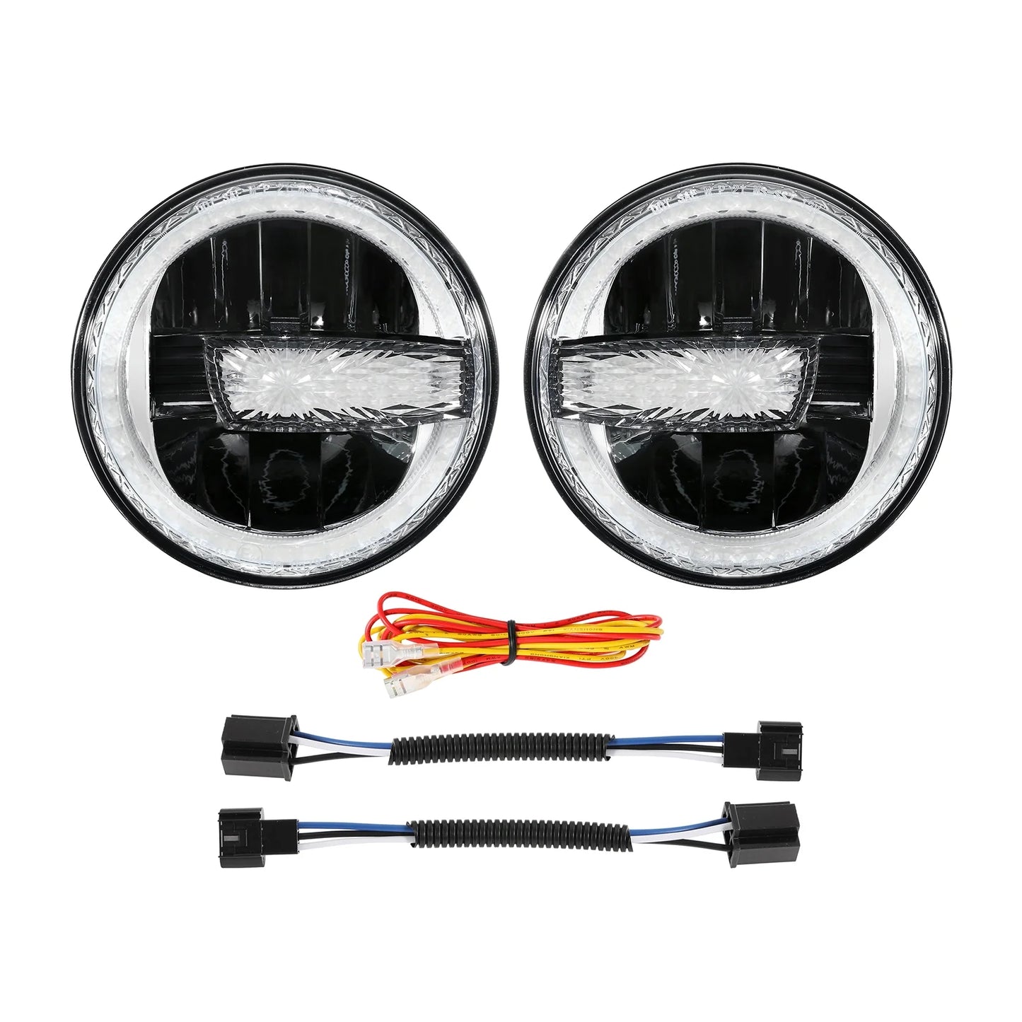 Auxbeam (2PCS/SET) 7 Inch 90W Dot Approved Led Headlights With Halo Ring DRL & High Low Beam
