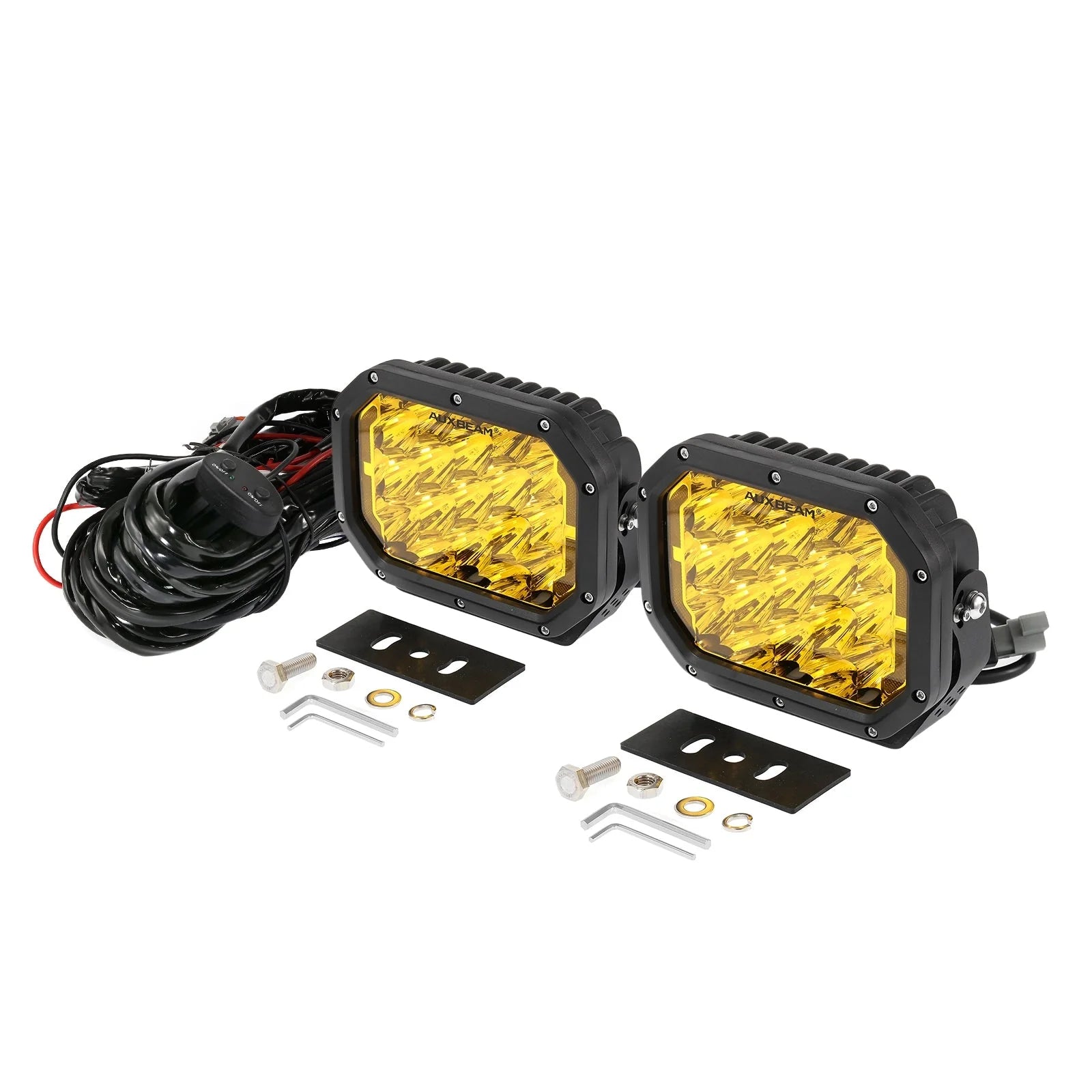 Auxbeam 7x5 Inch Rectangle LED Pods Amber Spot Driving Lights with DRL FOR ATV UTV SIDE BY SIDE 4X4