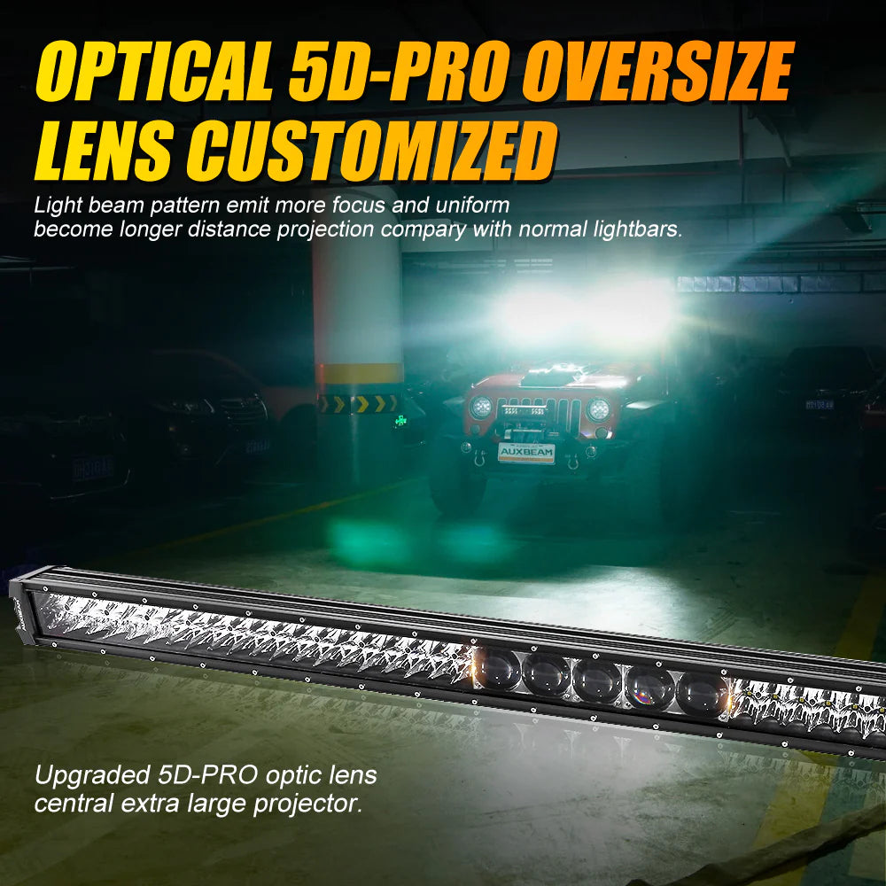 Auxbeam 7" LED Halo Headlights + 5D-PRO 52" Straight LED Light Bar + Windshield Mounting Brackets + 18W Spot Beam Pod Lights Set