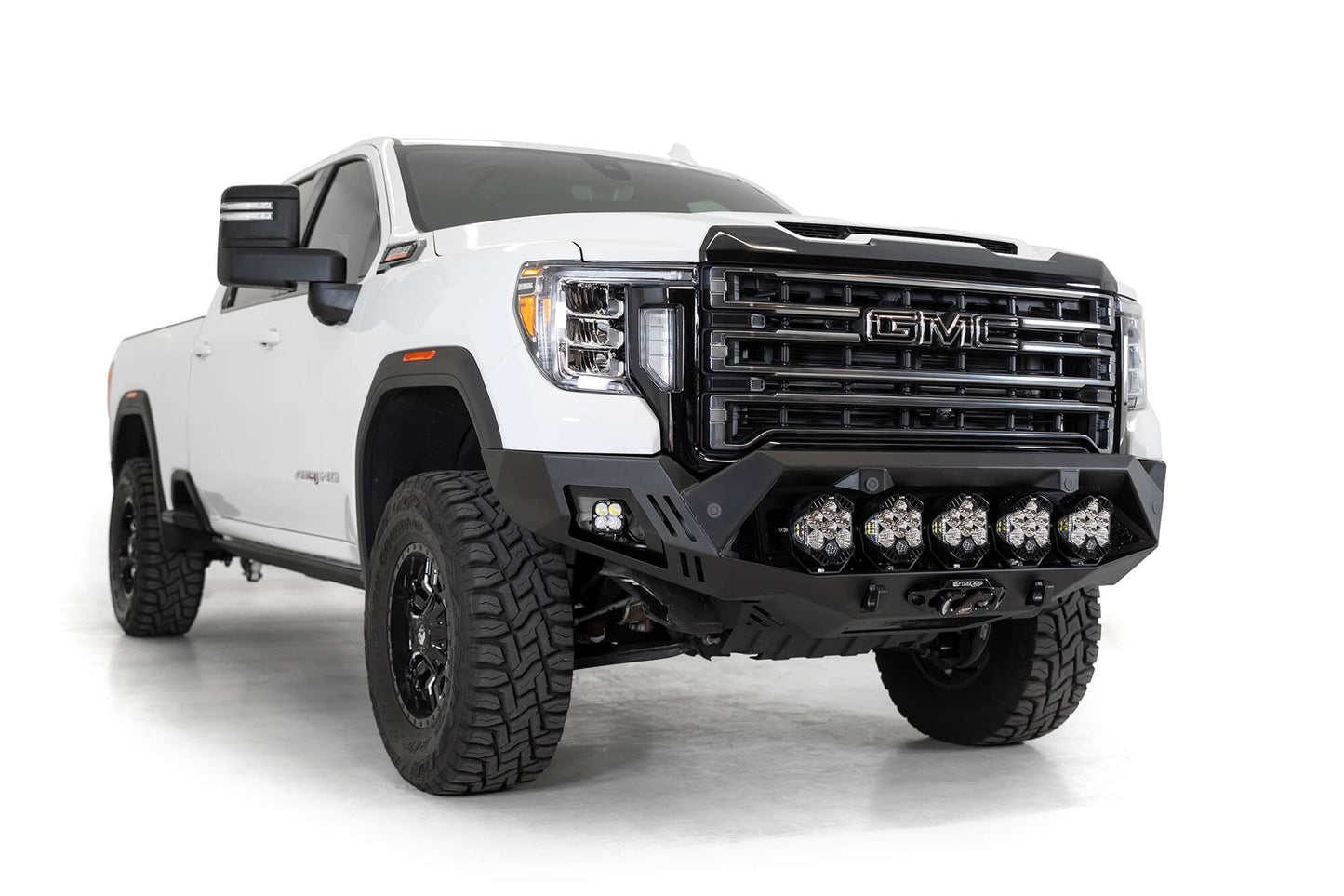 Installed on Car with White Round Lights ADD GMC Bomber HD Front Bumper | 2020-2023 Sierra 2500/3500