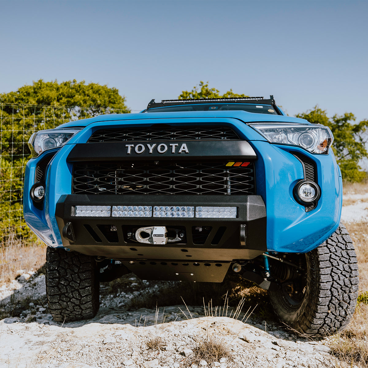 Car Front View Installed Cali Raised Stealth Bumper Fits 2014+ Toyota 4Runner