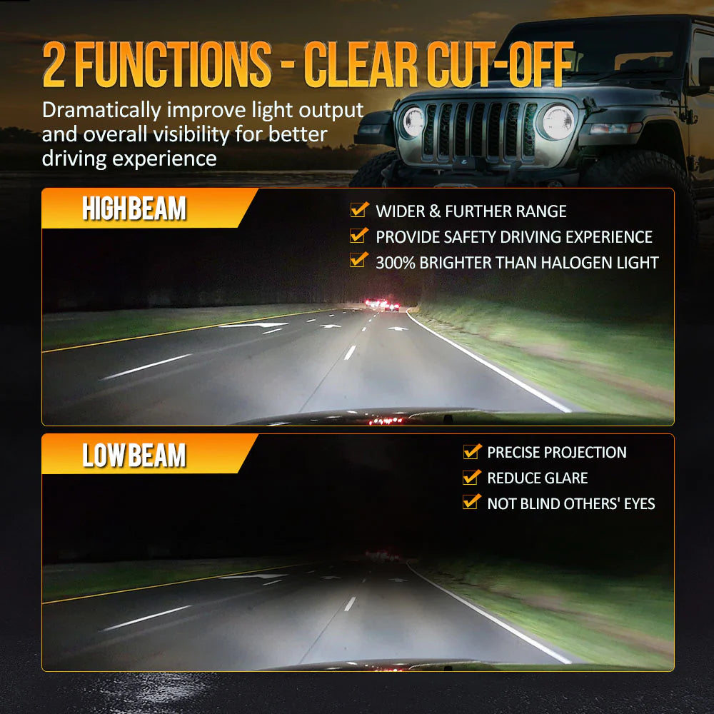 Auxbeam (2PCS/SET) 7 Inch 90W Dot Approved Led Headlights With Halo Ring DRL & High Low Beam