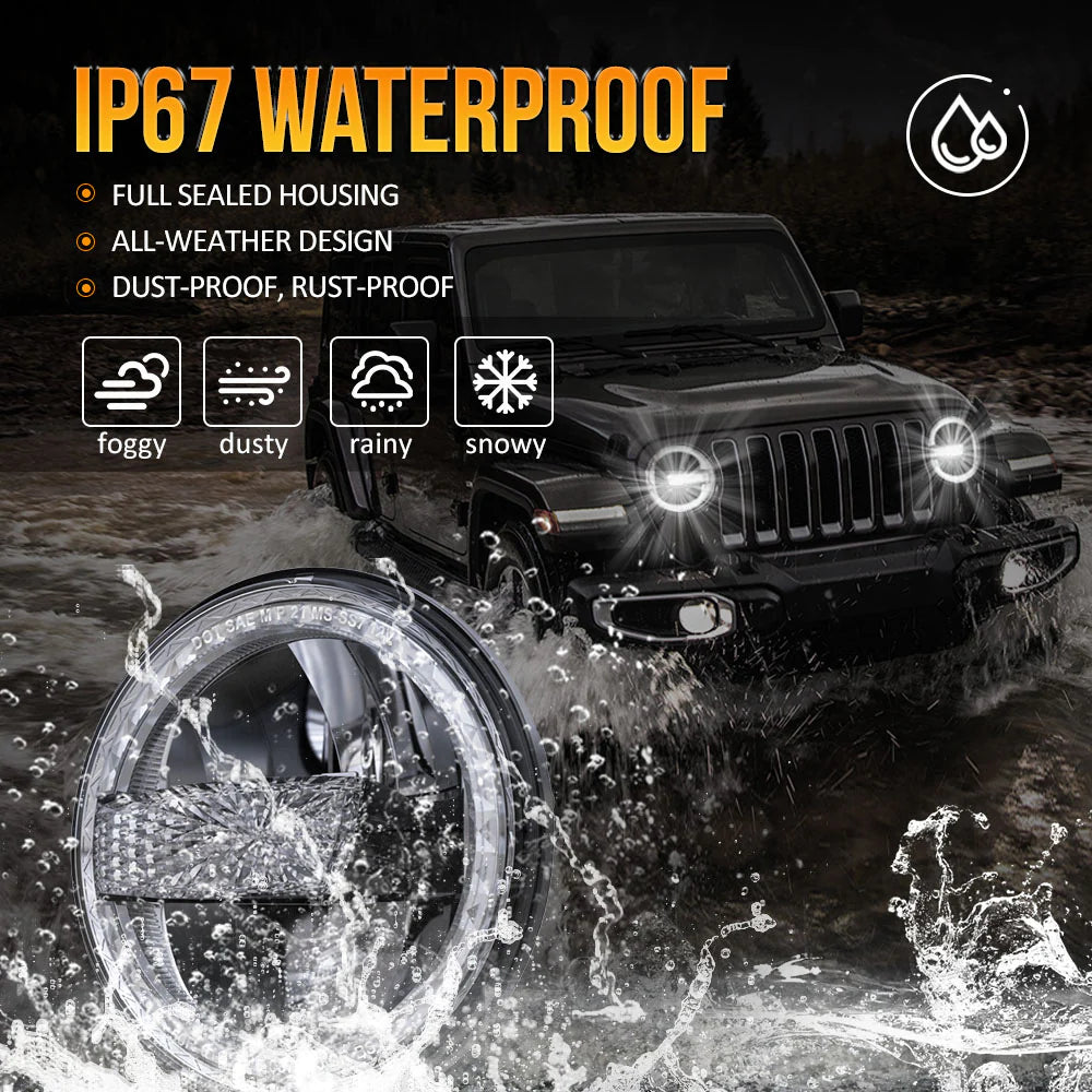Auxbeam (2PCS/SET) 7 Inch 90W Dot Approved Led Headlights With Halo Ring DRL & High Low BeamAuxbeam (2PCS/SET) 7 Inch 90W Dot Approved Led Headlights With Halo Ring DRL & High Low Beam