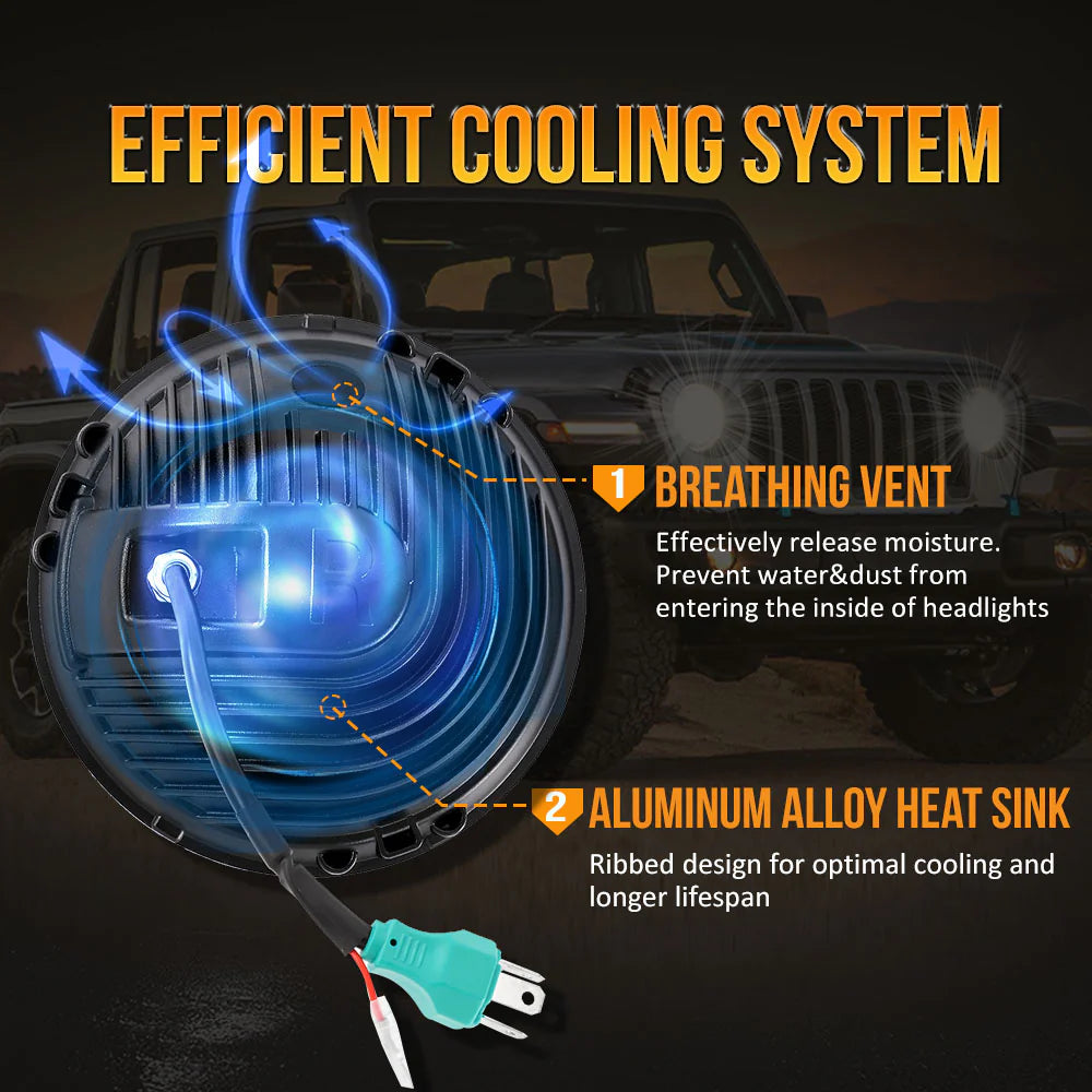 Auxbeam (2PCS/SET) 7 Inch 90W Dot Approved Led Headlights With Halo Ring DRL & High Low Beam