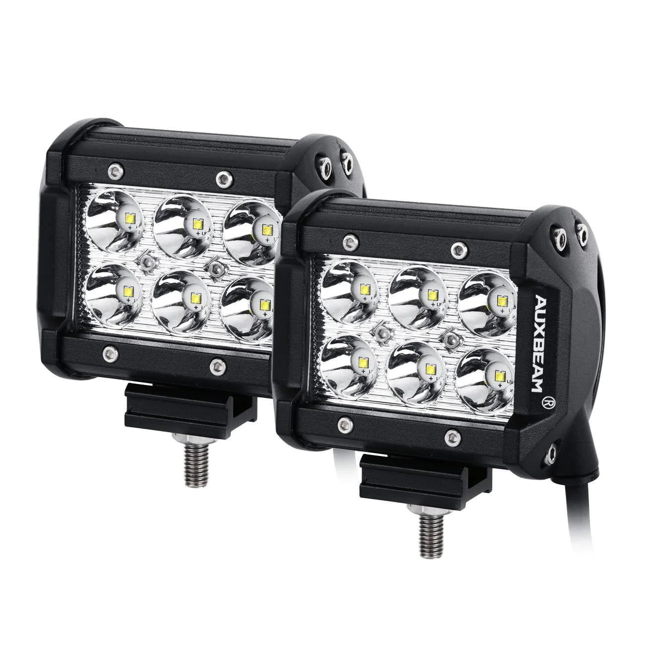 Auxbeam 7" LED Halo Headlights + 5D-PRO 52" Straight LED Light Bar + Windshield Mounting Brackets + 18W Spot Beam Pod Lights Set