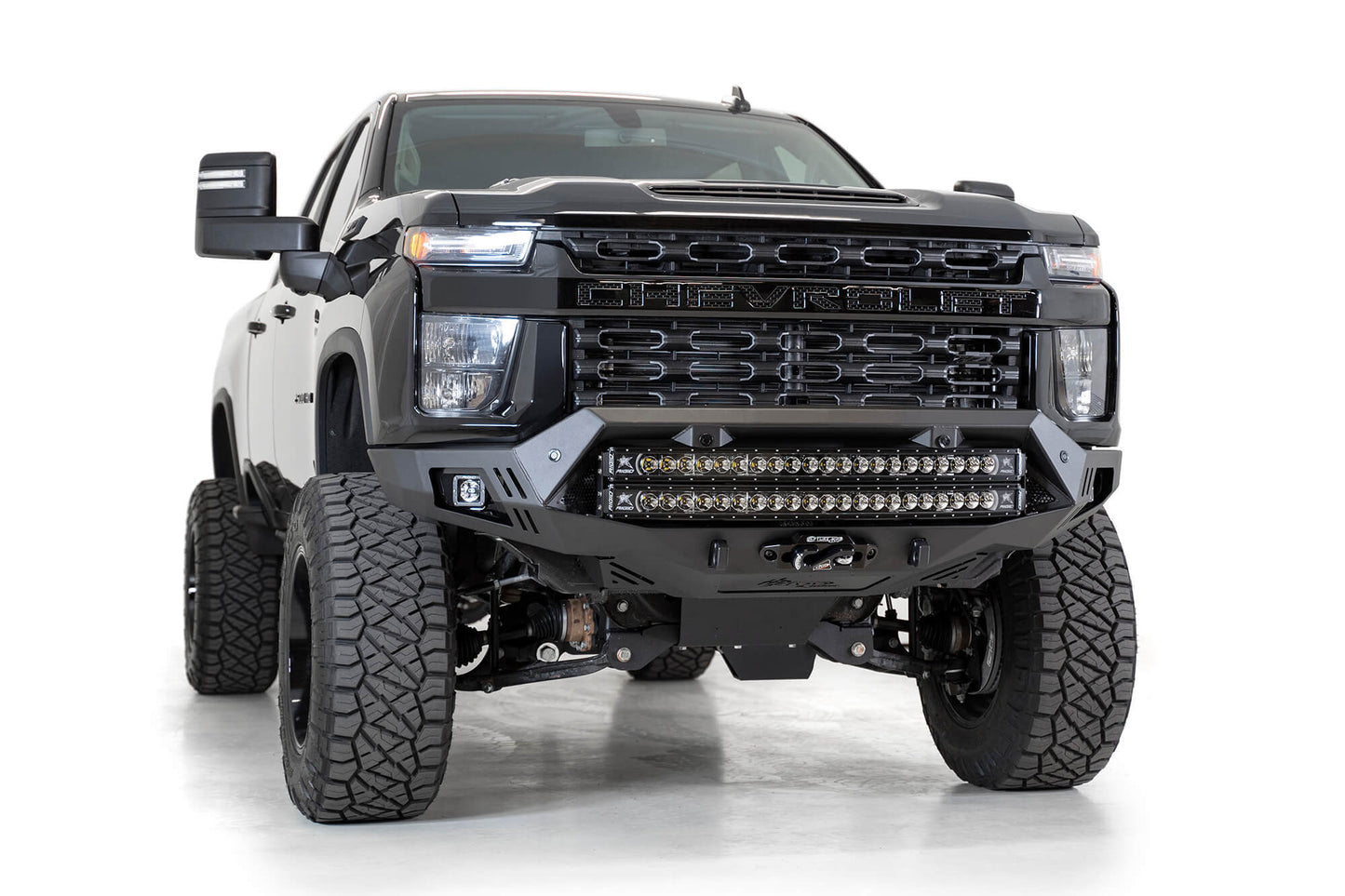 Installed on Car with Light Bar ADD Chevy Bomber HD Front Bumper | 2020-2023 Chevy 2500/3500