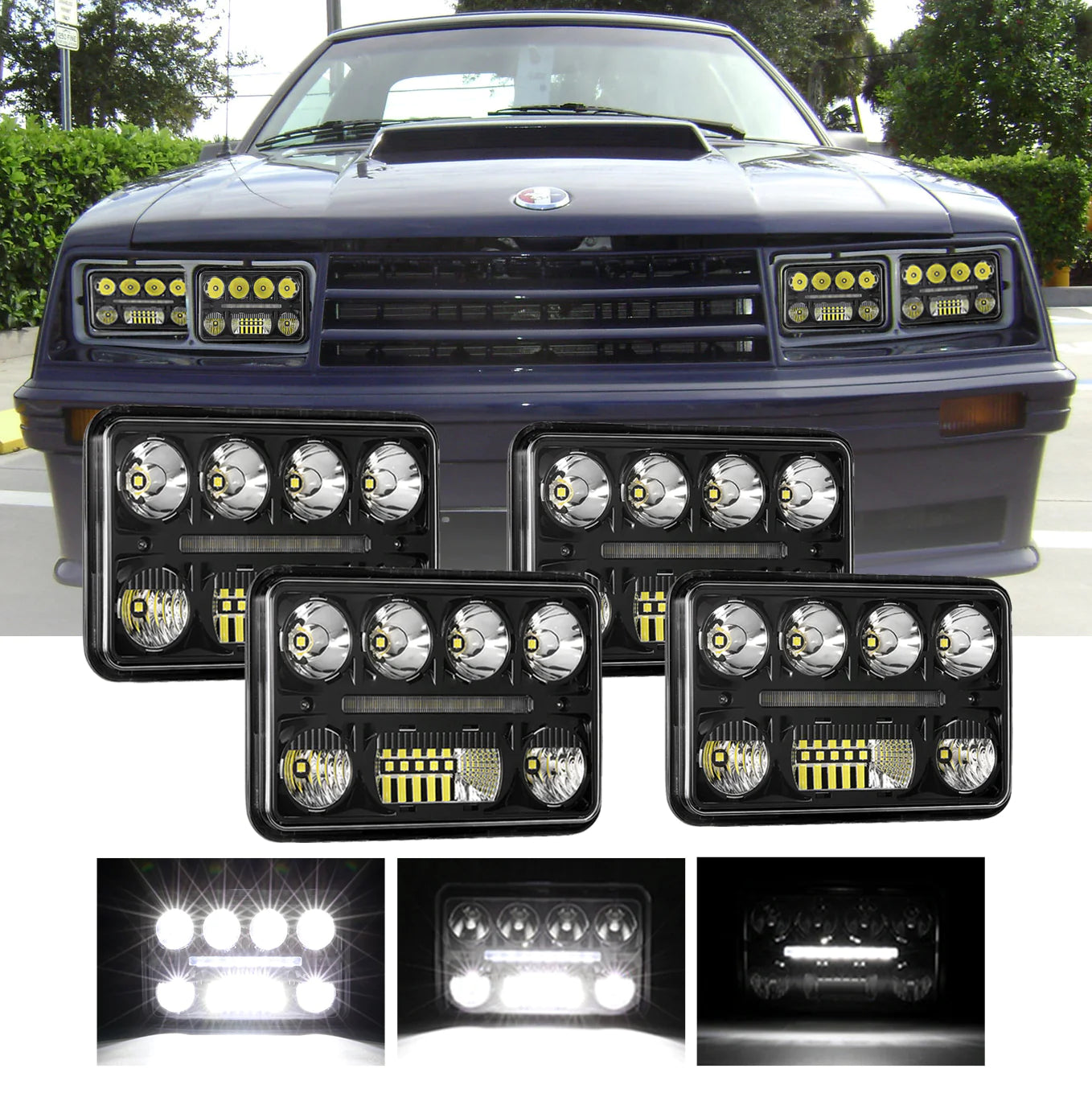 Auxbeam (4pcs/set) 4x6 Inch Sealed Beam LED Headlights Exclusive Design Anti-glare with Hi-Lo Beam & DRL